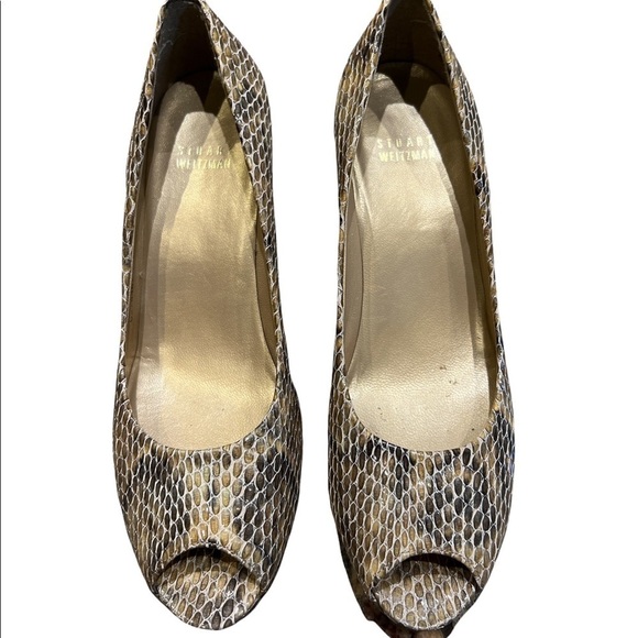 Stuart Weitzman Plainfield platform snake skin peep toe pump heels SZ 7.5 - Picture 3 of 8